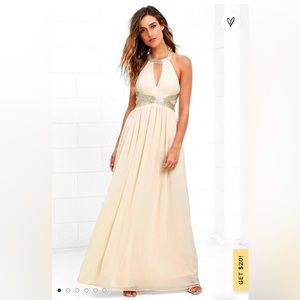 Lulus Days Gown By Cream Beaded Maxi Dress XS
